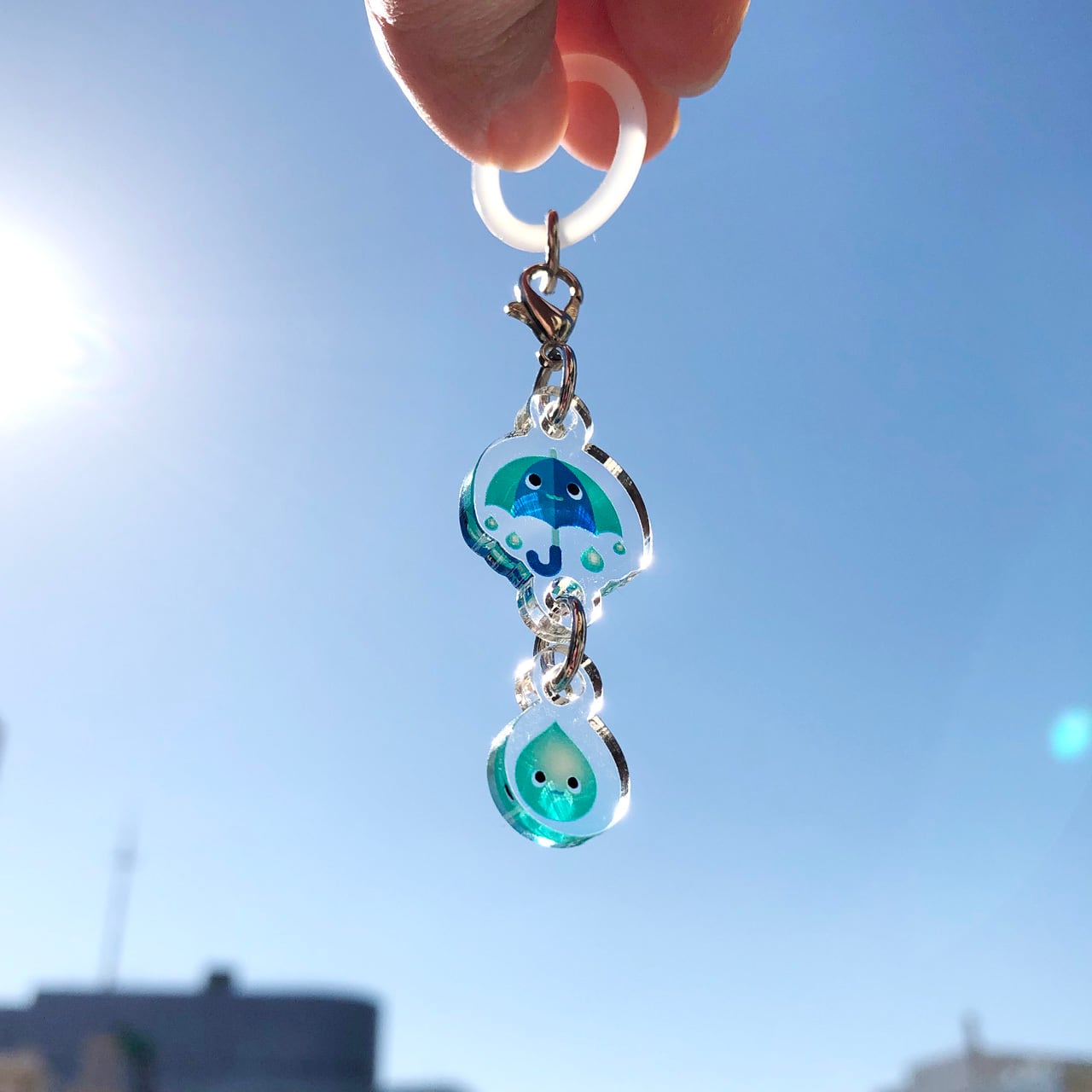 アンブレラマーカー［青い傘としずく］傘の目印 チャーム | 【くねくね