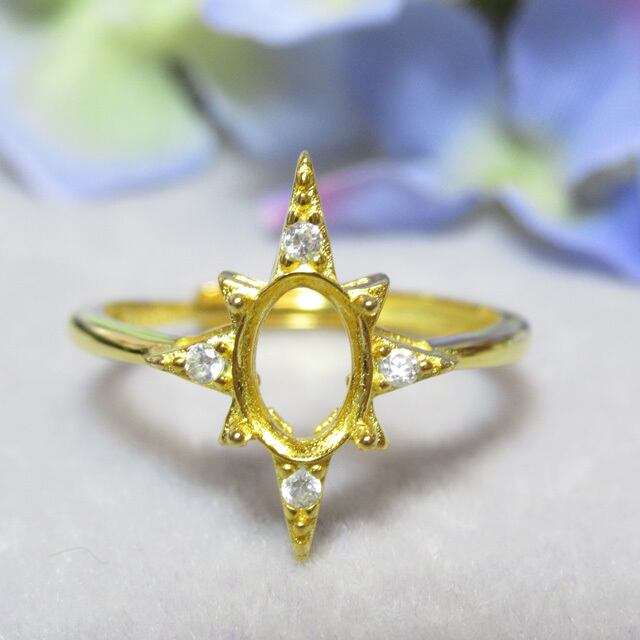 7×5㎜ 八芒星CZ S925 リング台 YG
