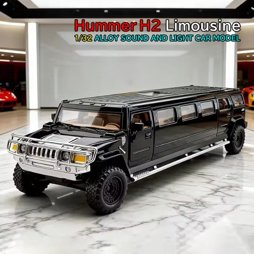 ハマー H2 リムジン 1/32 ミニカー 全3色 ライト点灯 エンジンサウンド 合金モデル 模型 ジオラマ