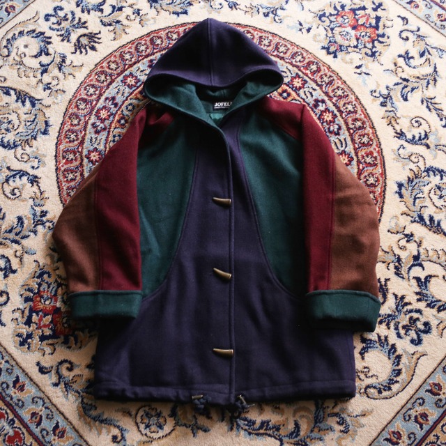 switching design wool hooded coat