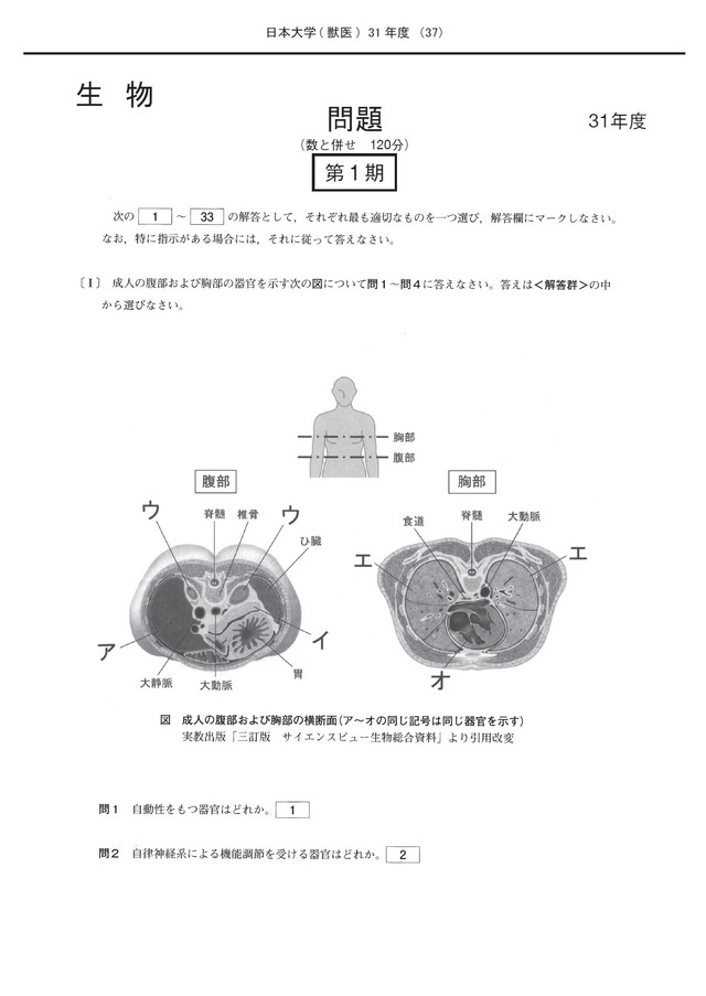 2027年度　私立獣医学部入試問題と解答　3.日本大学