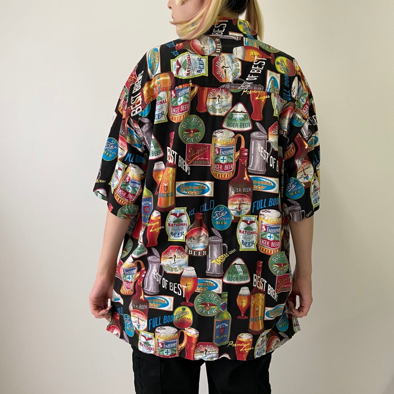 CACTUS ビール柄 総柄シャツ オープンカラーシャツ メンズL相当 古着