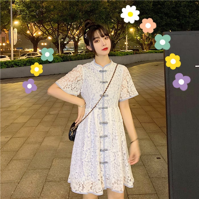 チャイナドレス風 半袖レースワンピース 韓国レディースファッション 通販 Unique Factor ユニークファクター チャイナドレス風 半袖レースワンピース 韓国レディースファッション 通販 Unique Factor ユニークファクター