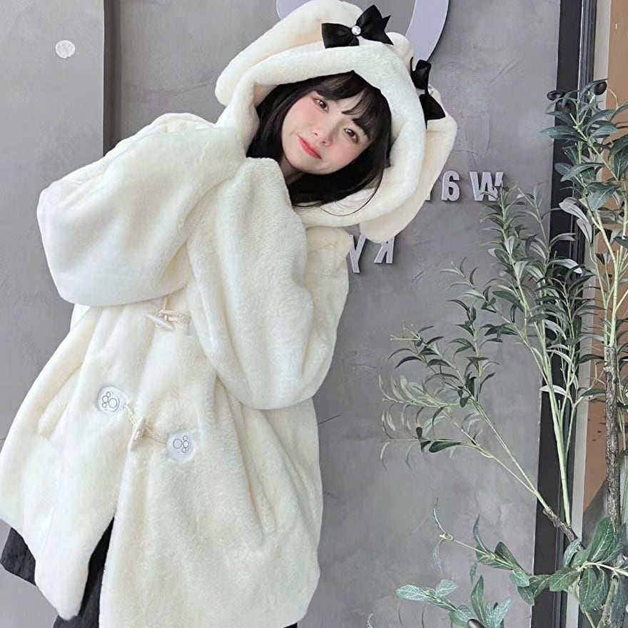 サブカル 服 地雷系 通販 甘ロリ ジャケット 白うさぎ もふもふ ふかふか 厚手 かわいい