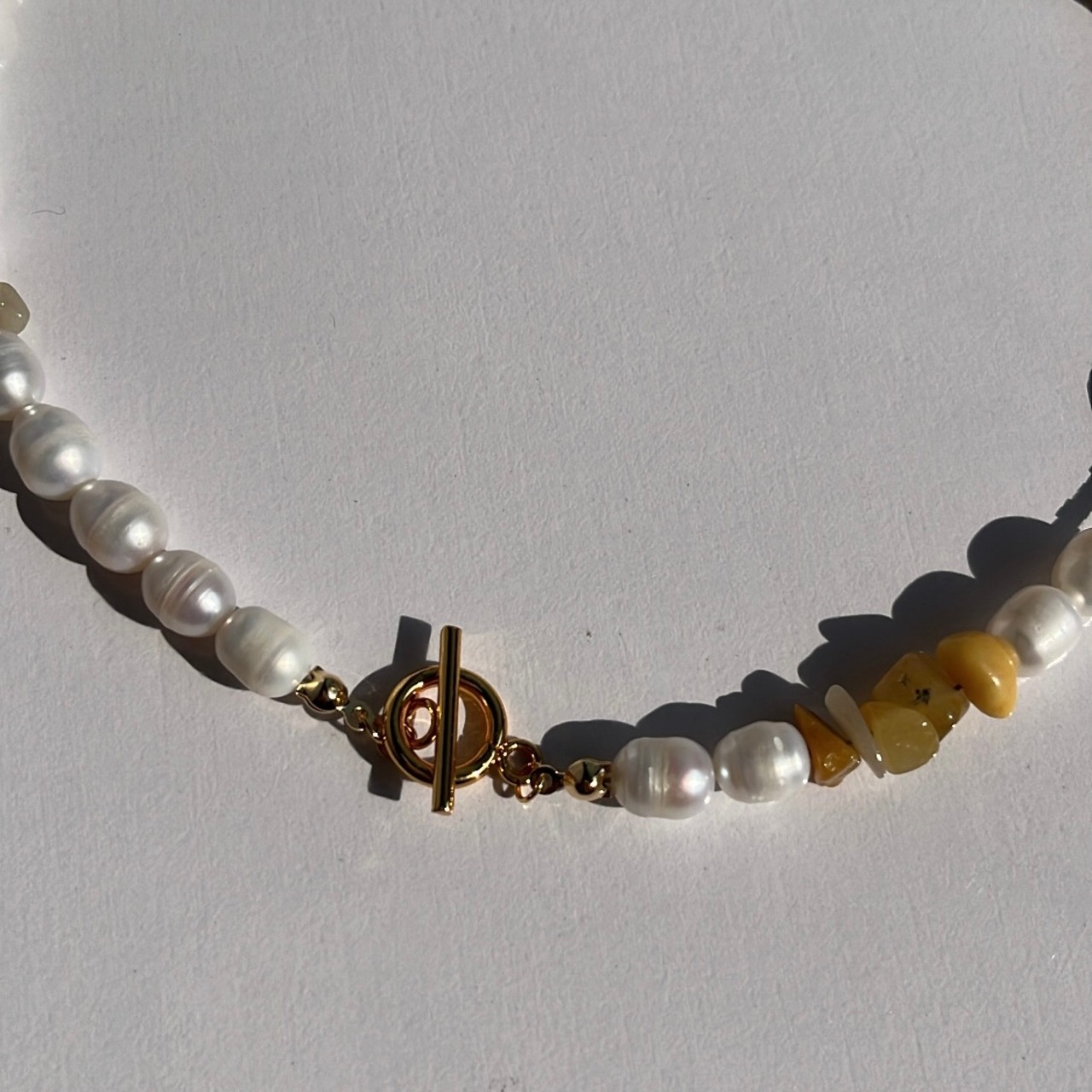 [ イエロージェイド ] 淡水パール　2wayネックレス［GSN051］