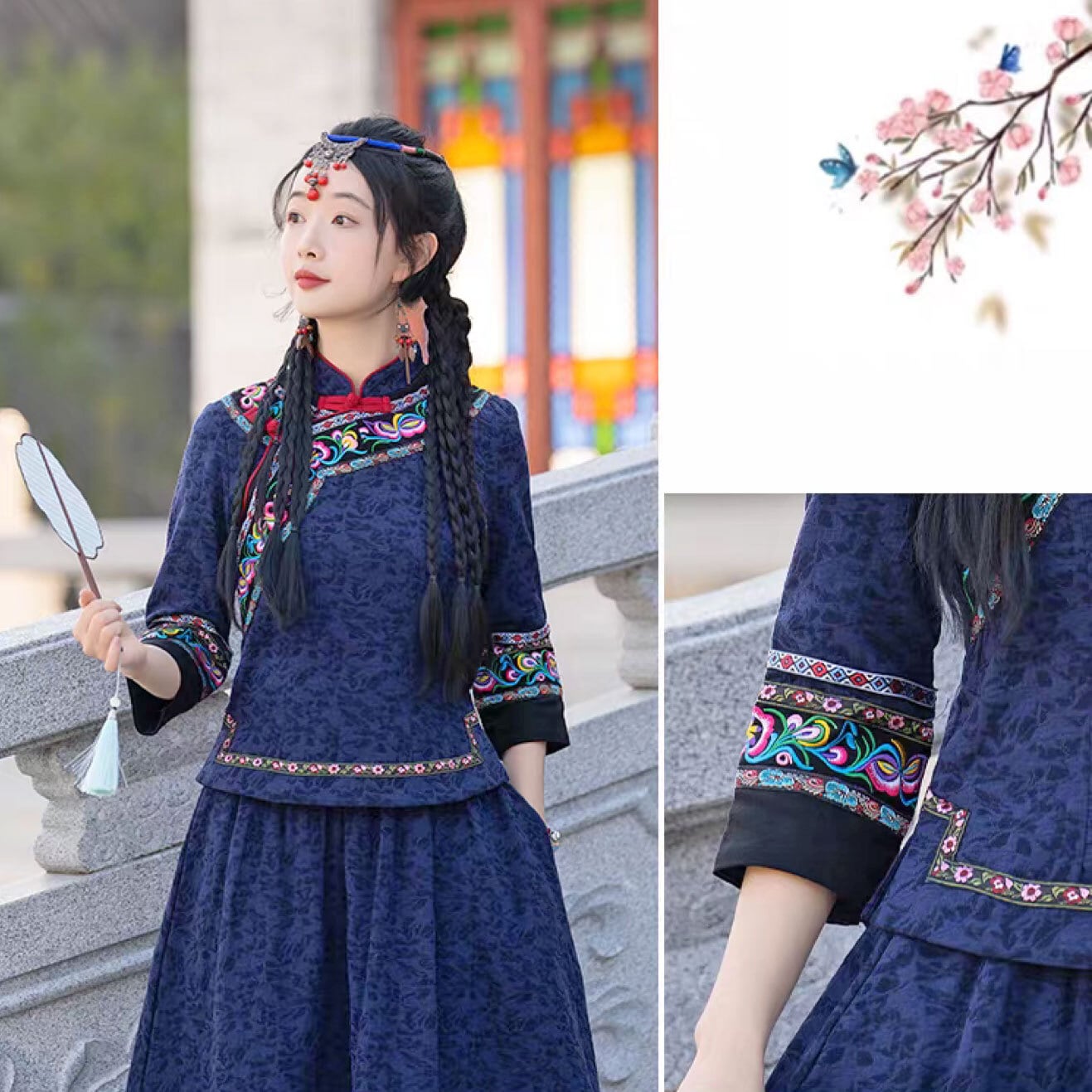 チャイナ服 トップス 刺繍 装飾チャイナトップス 春秋 七分袖 上品で