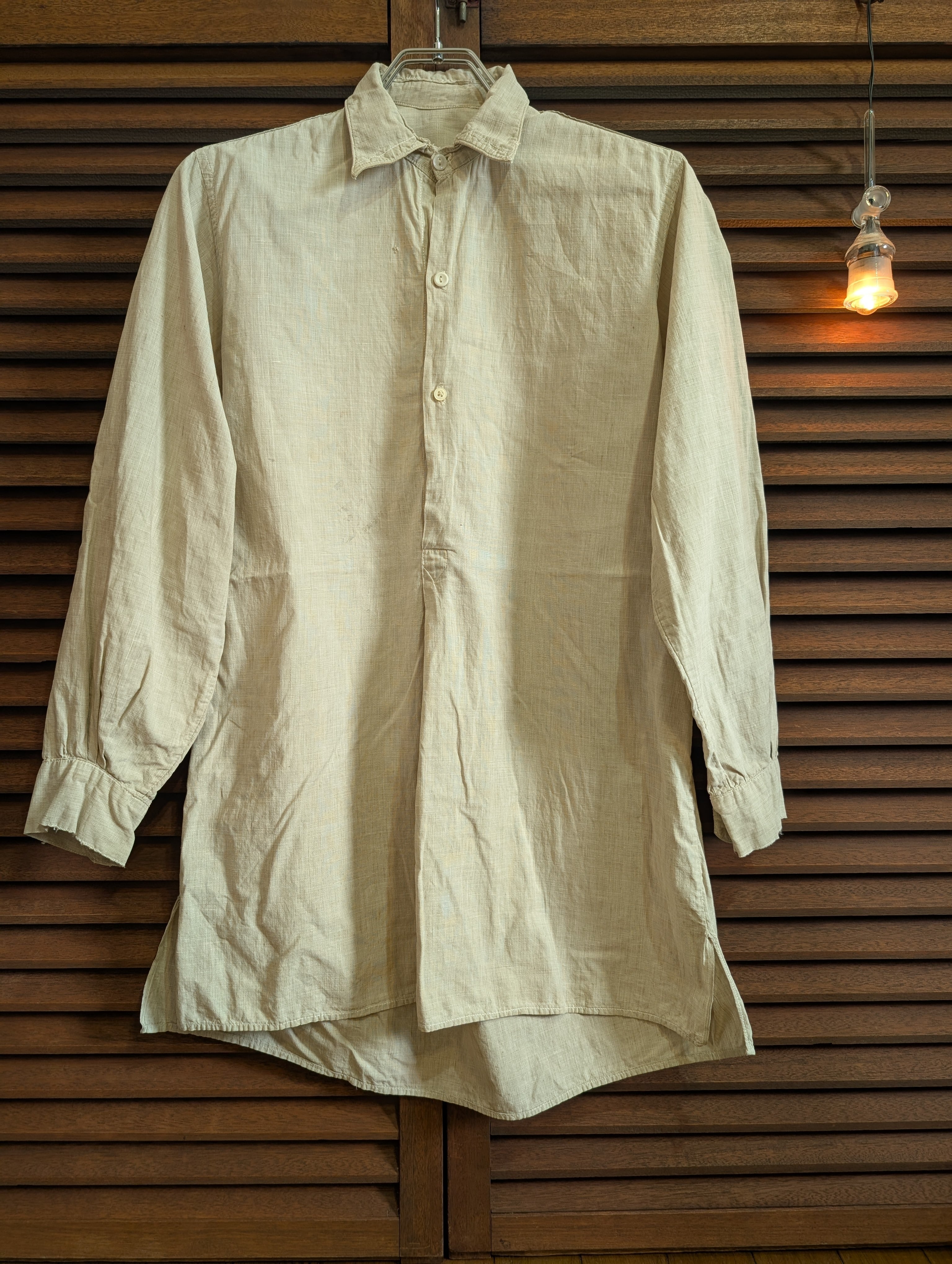 30-40s France Grandpa Shirt Beige Milkglassbutton
