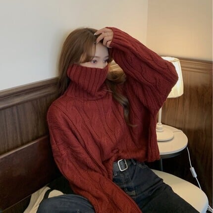 トップス ニットソー セーター 袖あり 長袖 ハイネック タートルネック