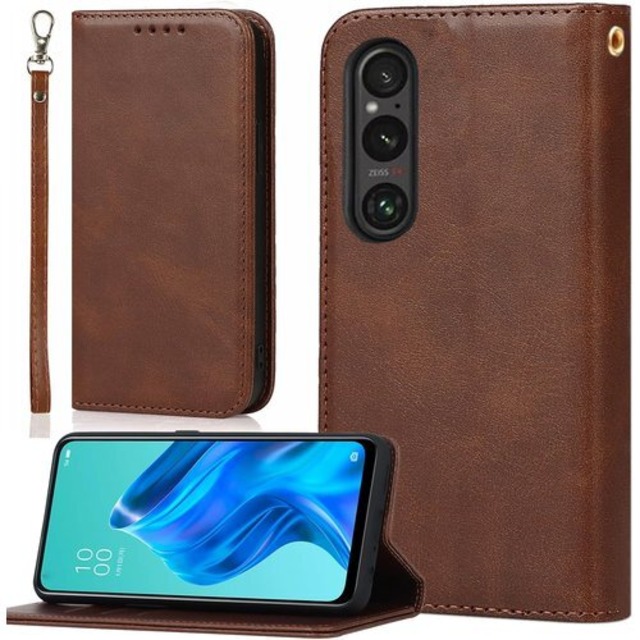 適用 Xperia 1 VI SO-51E SOG13 A401SO ケース 手帳型 エクスペリア 1 VI ストラップ ケース エクスペリア 1 6 手帳 スマホケース Xperia1VI 手帳型ケース フリップケース エクスペリア16ケース BonwFzin PU レザー ストラップケース ストラップホール付き マグネット フリップ カード カード入れ 落ち着いた色 レトロ ダークブラウン 2535