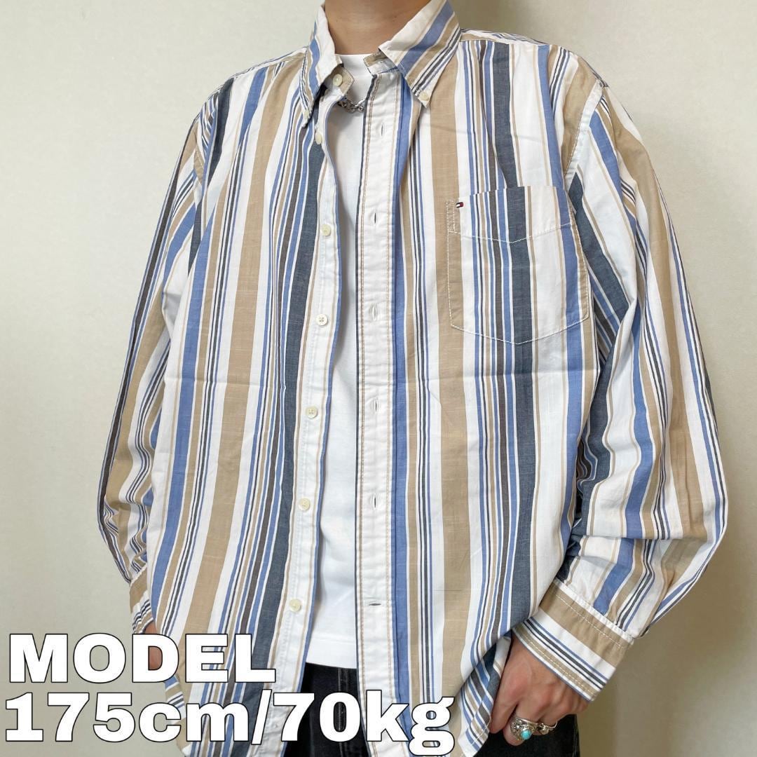 トミーヒルフィガー ポケット ストライプシャツ XL ホワイト ブルー ベージュ 0