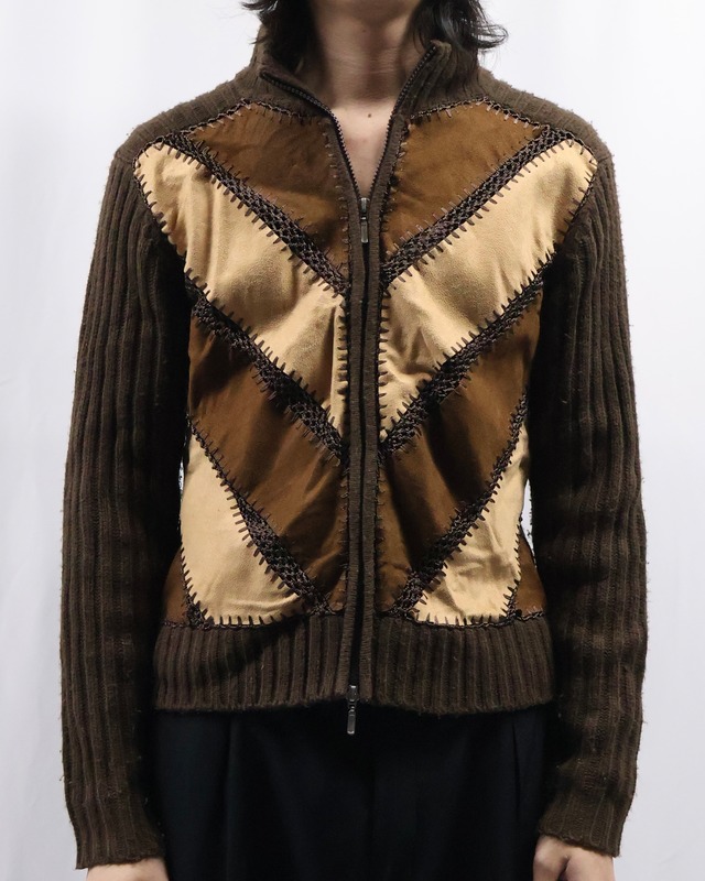 patchwork design double zip jacket