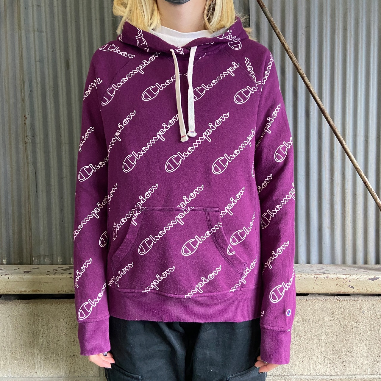Champion チャンピオン ロゴプリント 総柄 スウェットパーカー 