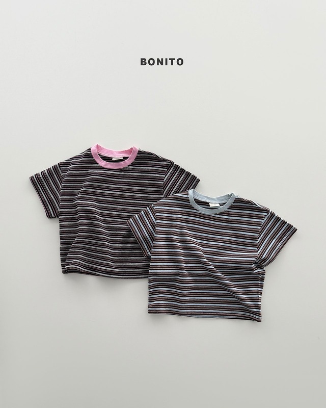 【取寄】bonito｜uni stripe contrast tee｜ユニストライプ配色T｜12M-JM｜kids&jr｜26 summer