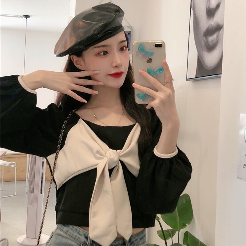 スタイルシャツ カラーリボンショートレディーススプリングトップス ロング 春物 萌量不足996454518