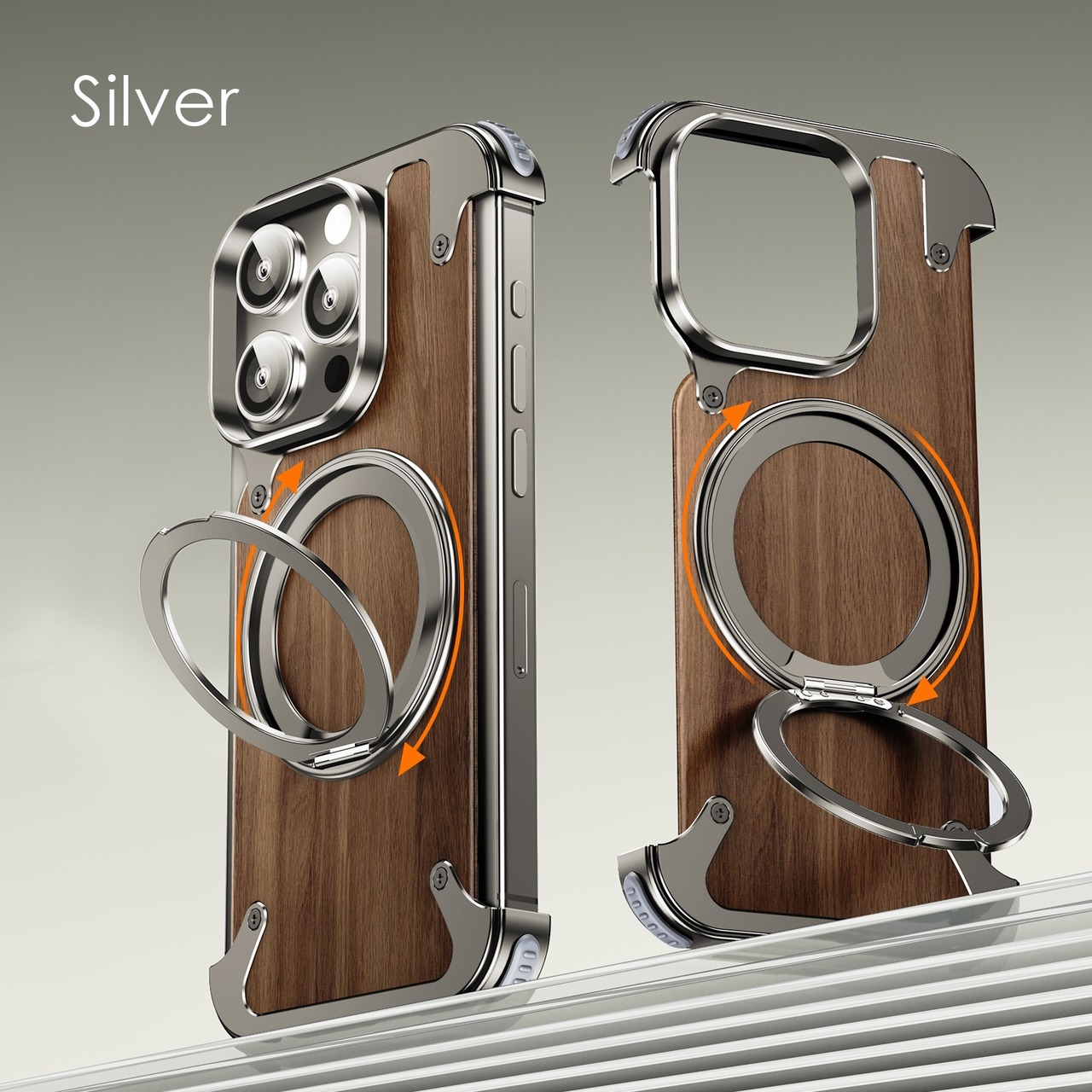 ◆iPhone 16/15/14/Pro/Pro Max◆ Walnut Wood × Metal Magnetic Phone Case / ウォルナット×メタル マグネット スマホケース