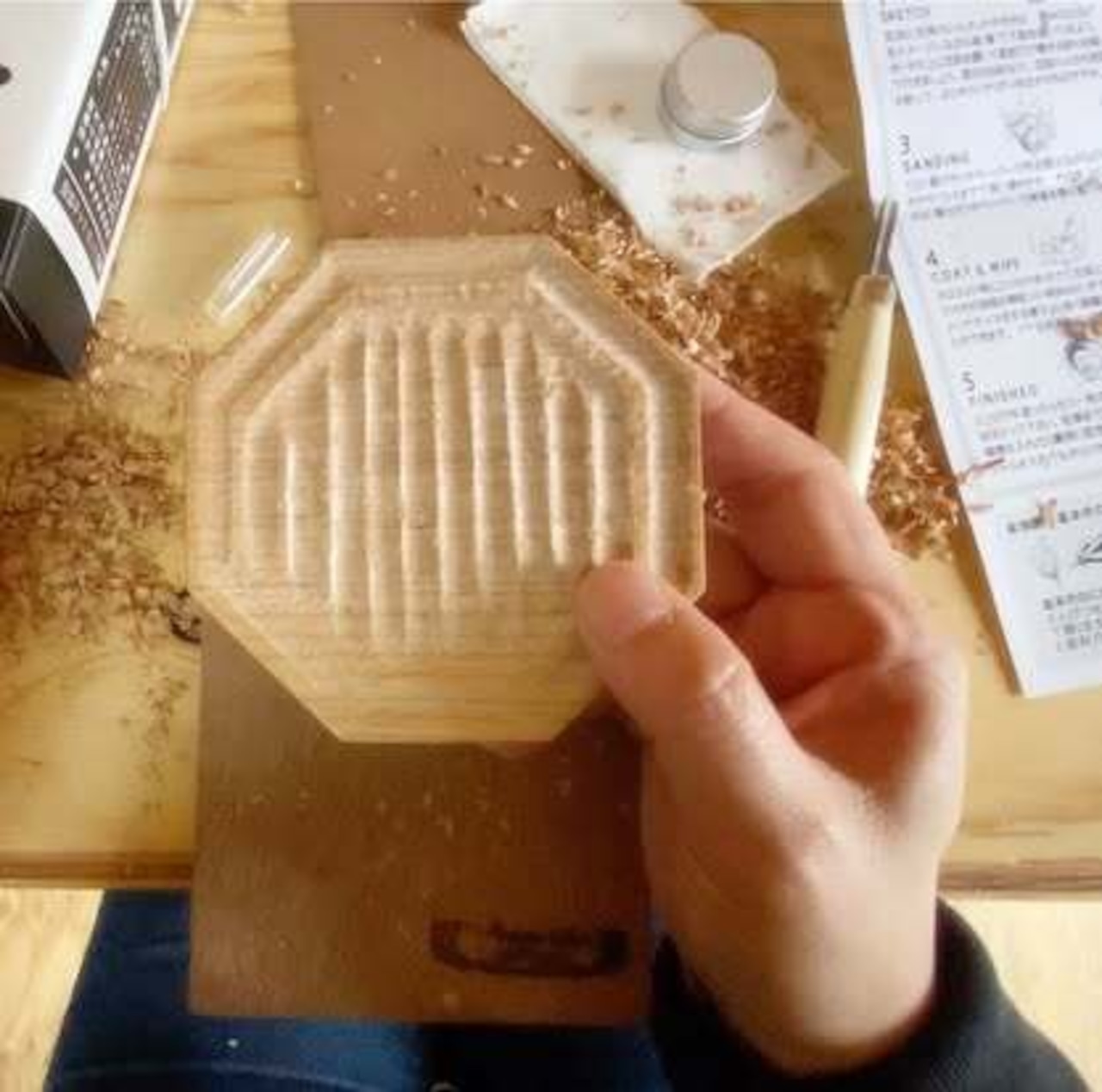 WOOD SMALL PLATE CARVING DIY KIT(Octagon) 彫刻刀で作る豆皿キット八角