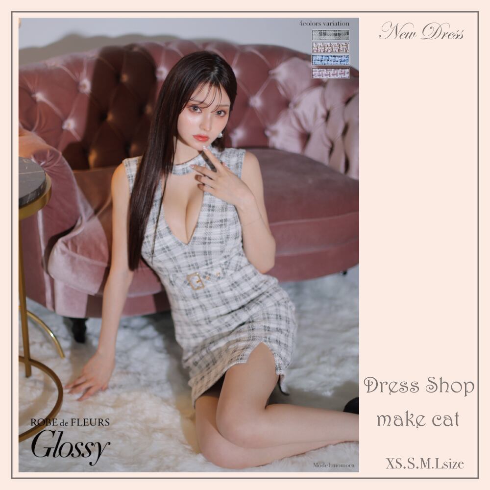 【ROBE de FLEURS Glossy】【即納】【当店特別価格】【税込】ツイード×チョーカー風ベルトミニドレス(GL3147)