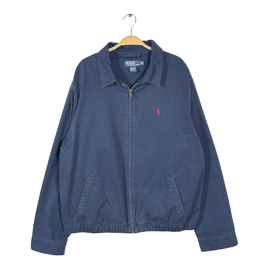 90s ラルフローレン スウィングトップ ハリントンジャケット ネイビー ワンポイントロゴ刺繍 POLO BY RALPH LAUREN サイズXL DZ0829