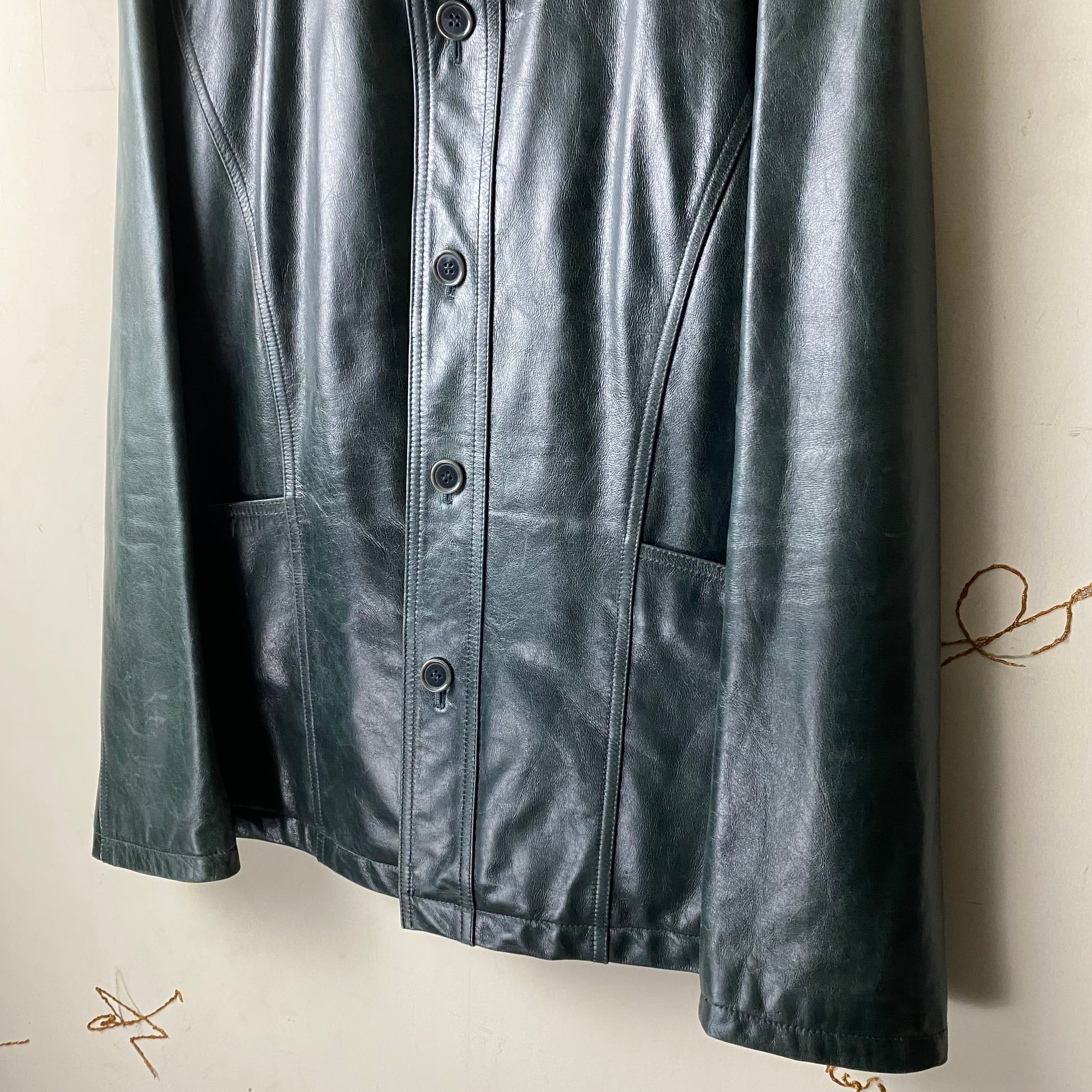 old DOMON HOMME green leather coverall jacket | NOIR ONLINE