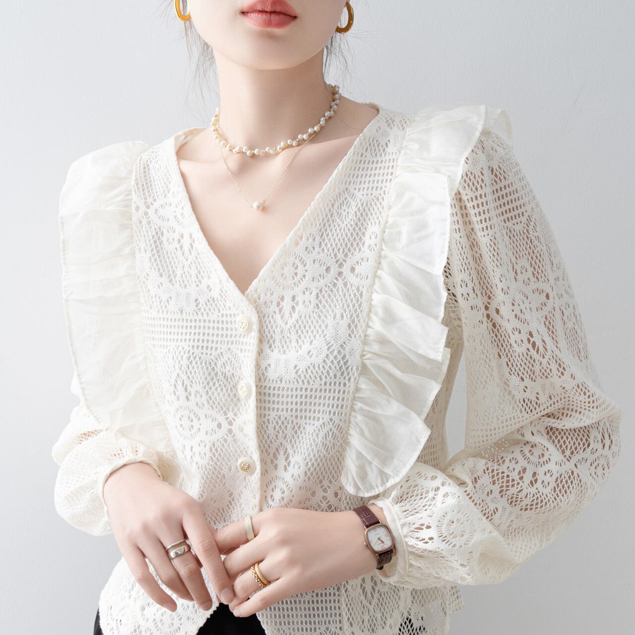 フリル Vネック レーストップス