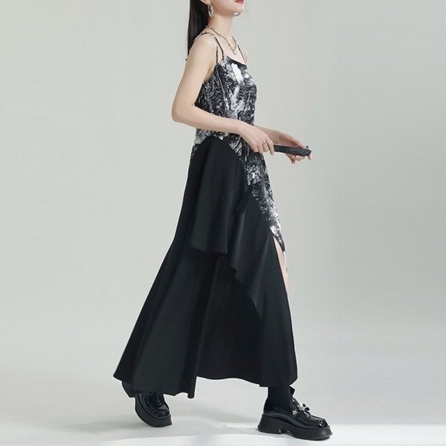 Scalloped hem double layer camisole dress C1111