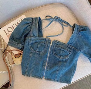 スクエアネックデニムトップス