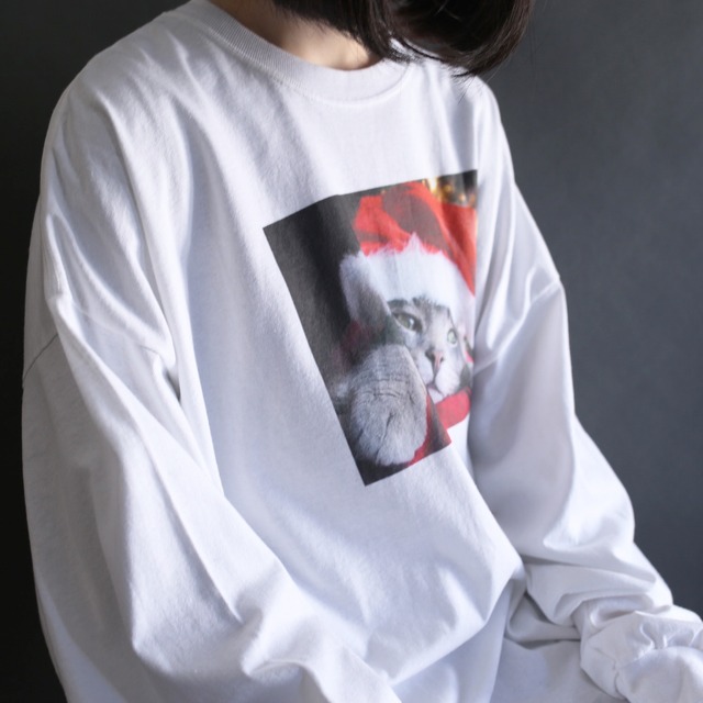 Xmas santa cat box print big l/s tee