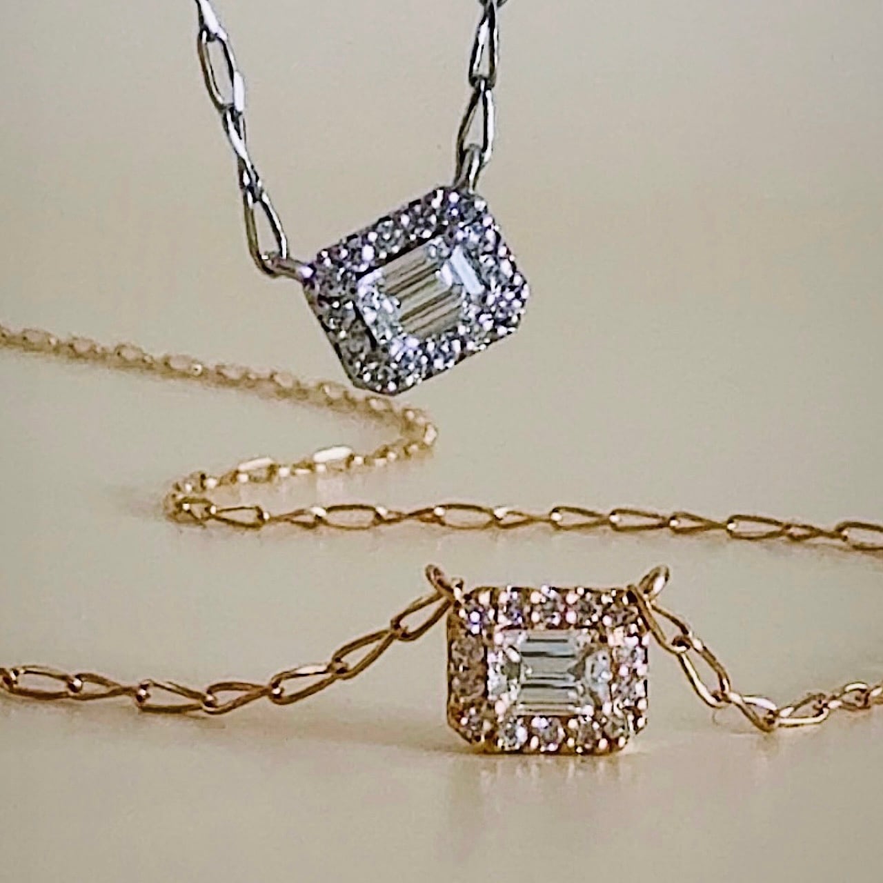 エメラルドカットダイヤモンド ペンダント 0.096ct プラチナ チェカ