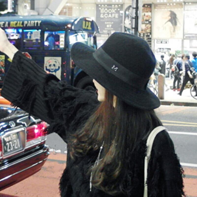 秋と冬のジャズハット潮の外出ウールニット帽の男性と女性の大きなつば英国のレトロなシルクハットフェルトハットブラックのバージョン ブラック・アイド・ピーズ74023160419