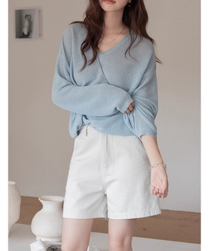 シンプル◆Ⅴネックシアーセーター【t-10496】