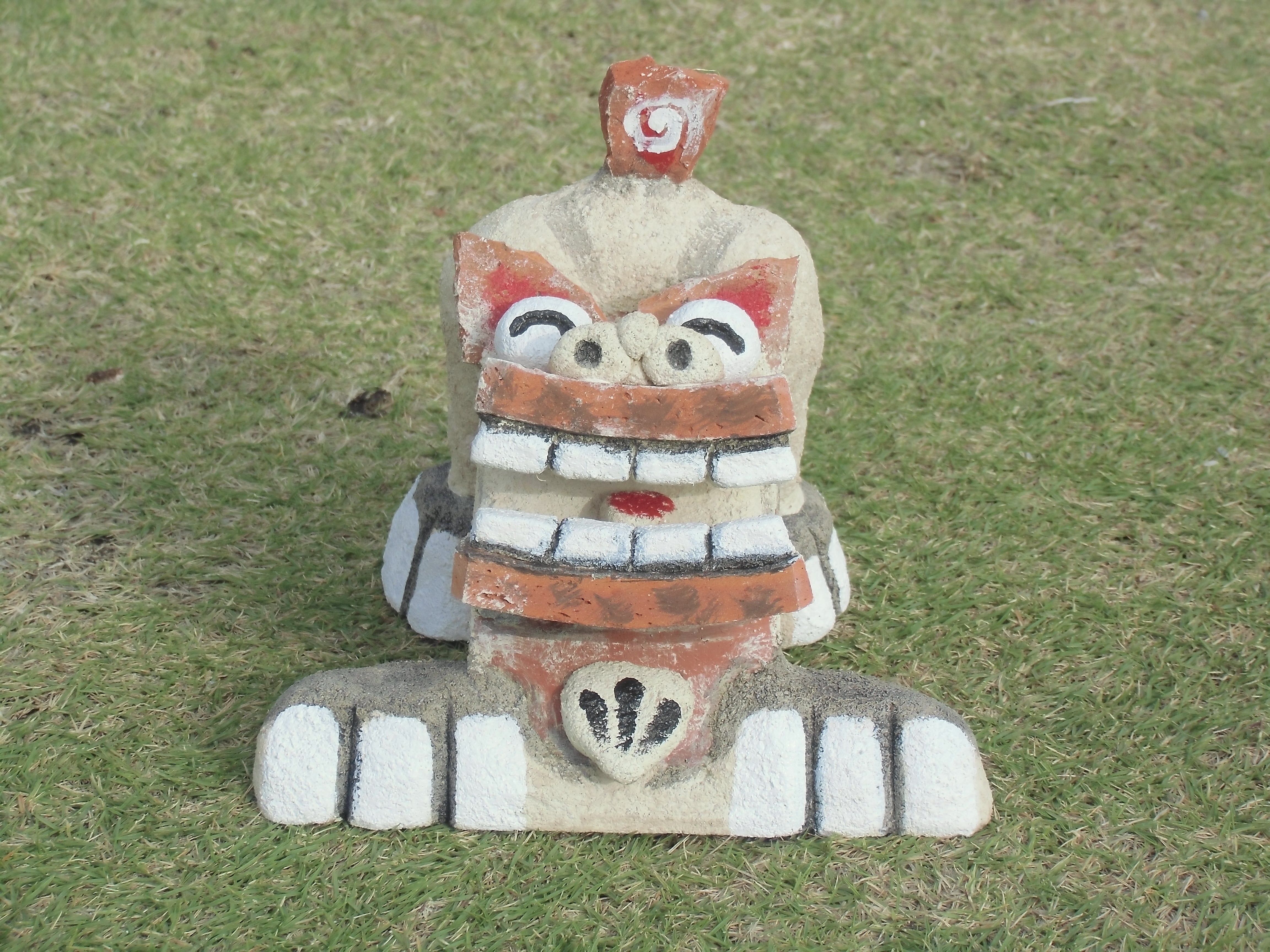 城間シーサー工房// 漆喰/赤瓦シーサー ペアSS イエロー やんばる漆喰