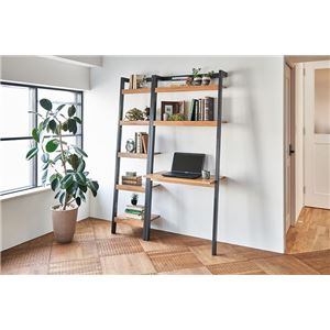 デスク付 壁面 オープンラック/ウォールシェルフ 【ブラック 幅80cm