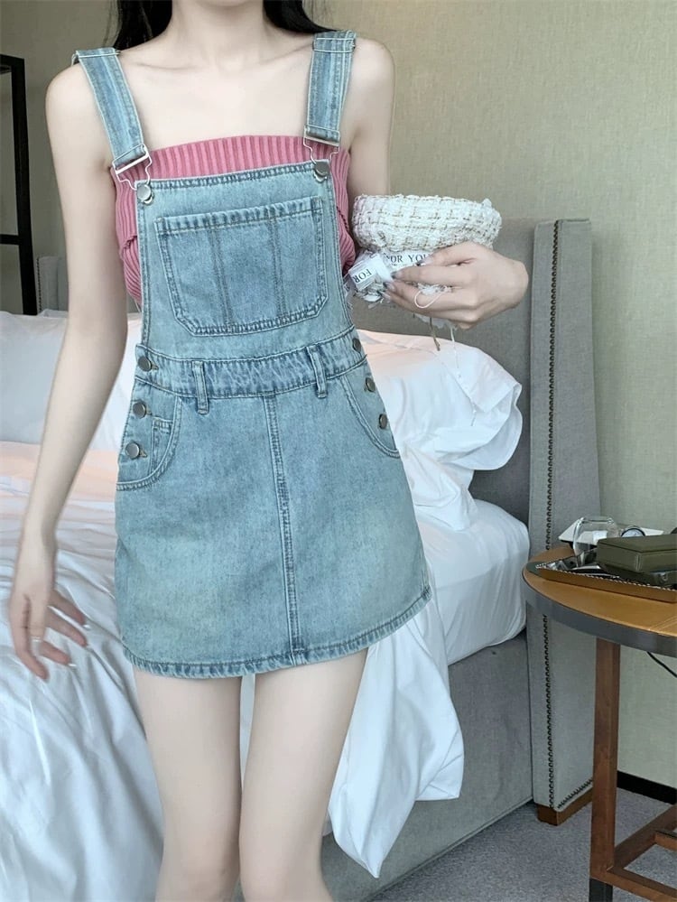 ミニ丈 デニム ジャンバースカート G104CON0073