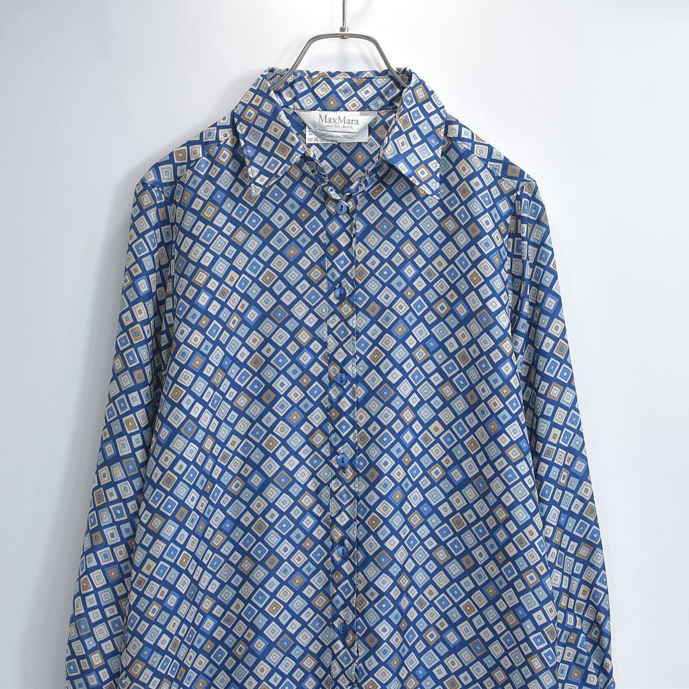 近年　MaxMara レモン柄 シャツワンピース ロングシャツ　40 Made in Italy MaxMara マックスマーラ ピュアシルク モザイクパターン