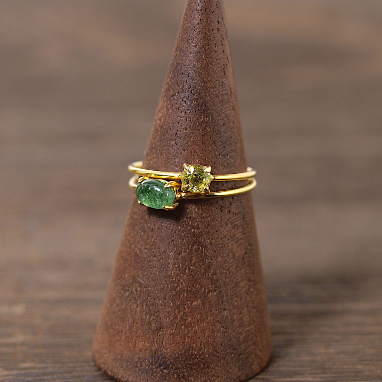 限定】重ね着けできるリングセット（グリーンアベンチュリン＋