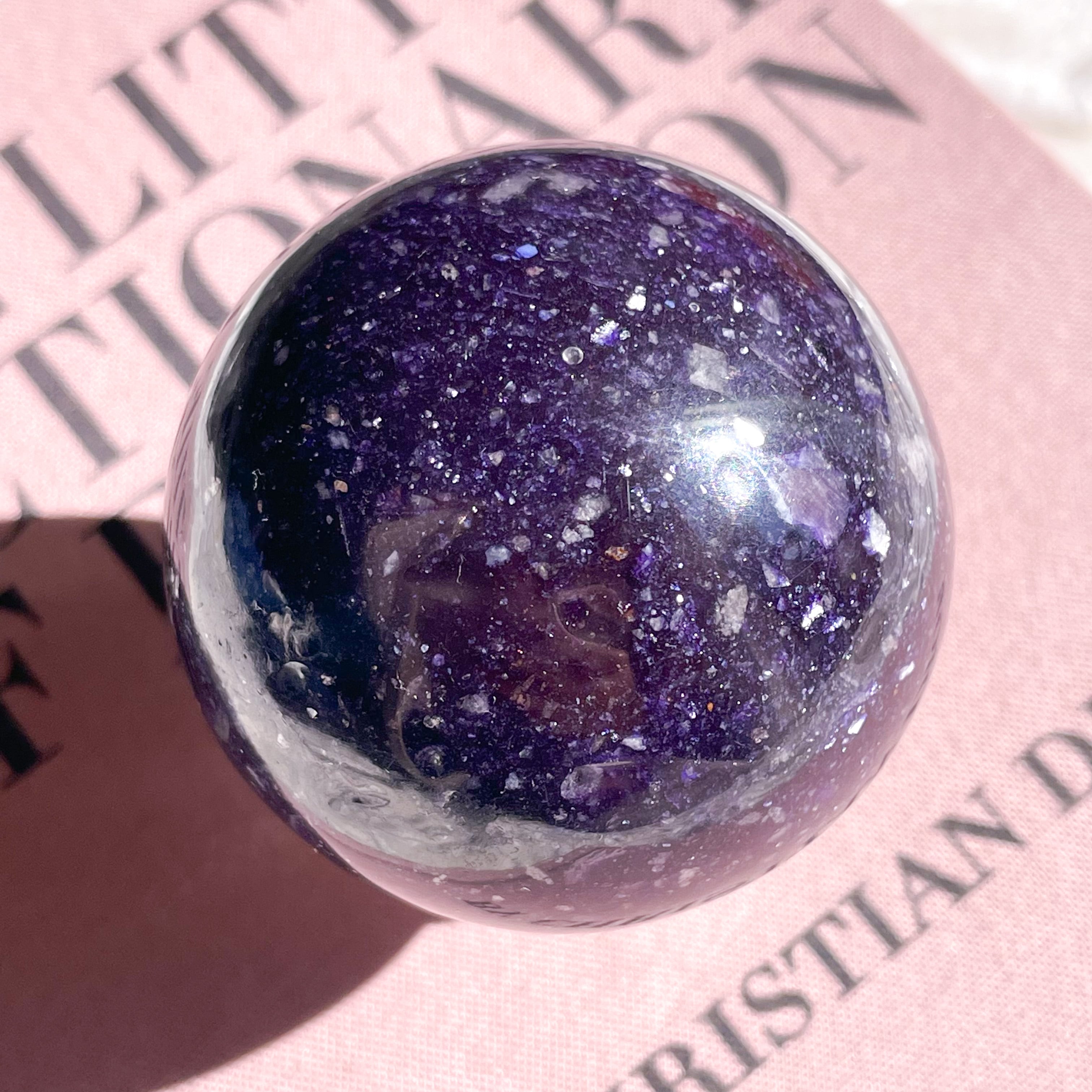 【天然石】　フェザーマイカ　大玉　スフィア　パープルマイカ　パワーストーン 天然石パープルマイカスフィア