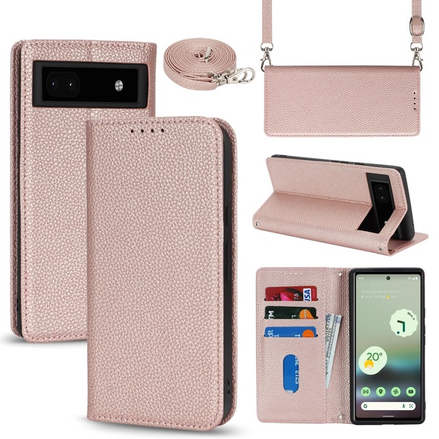 【Hamany】 対応 googleピクセル8a ケース スマホ ショルダー グーグルピクセル8a ケース 手帳型 カード収納 -ローズゴールド