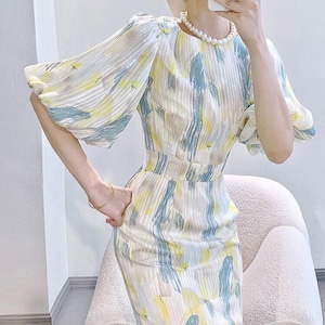 ブルーパターンドレス 00348