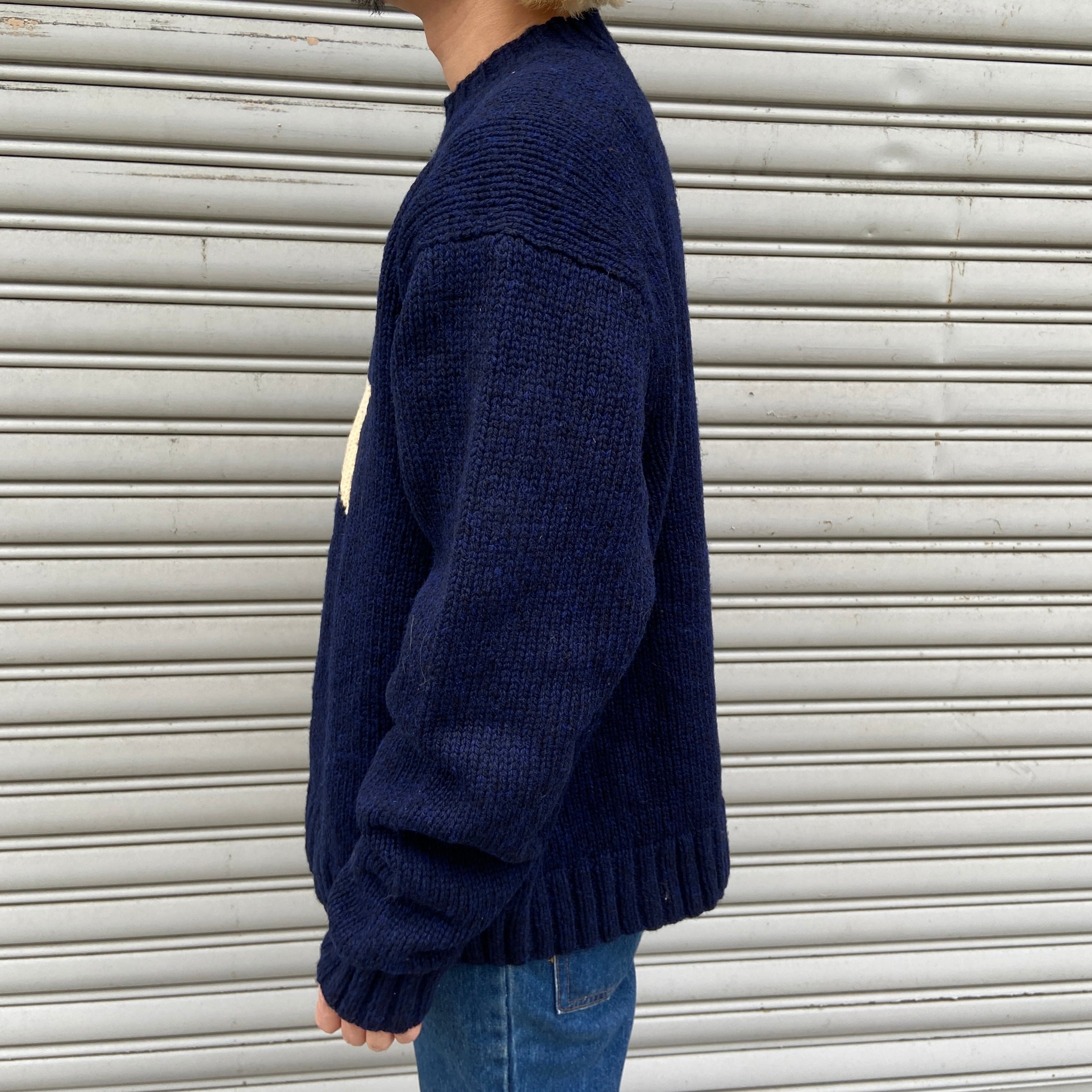 希少 90s ラルフローレン ワンスター ハンドニット セーター 紺 希少 90s ラルフローレン ワンスター ハンドニット セーター 紺