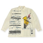 PIA SPORTS ピアスポーツ 手書き風 アートデザイン 長袖シャツ 5/アイボリー系 メンズ ビンテージ