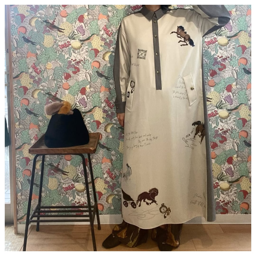 【Eimee Law】テキスト馬柄ptベルテッドシャツワンピース