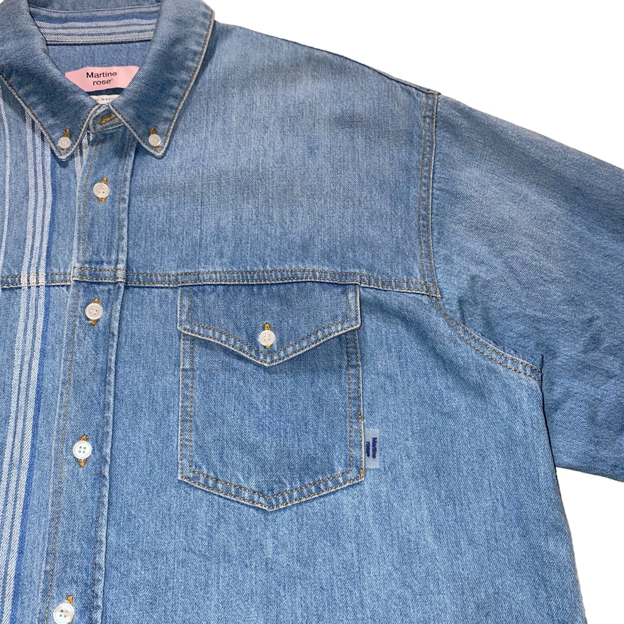 MARTINE ROSE stripe switching oversized denim shirt