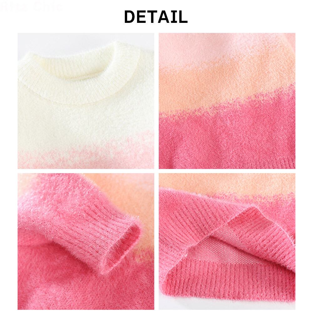 【送料無料】 子供服 女の子 ニット セーター グラデーション 長袖 韓国 春秋 キッズ 小学生 かわいい おしゃれ 厚手 暖かい カジュアル ゆったり 通学 通園 大人可愛い 大人女子