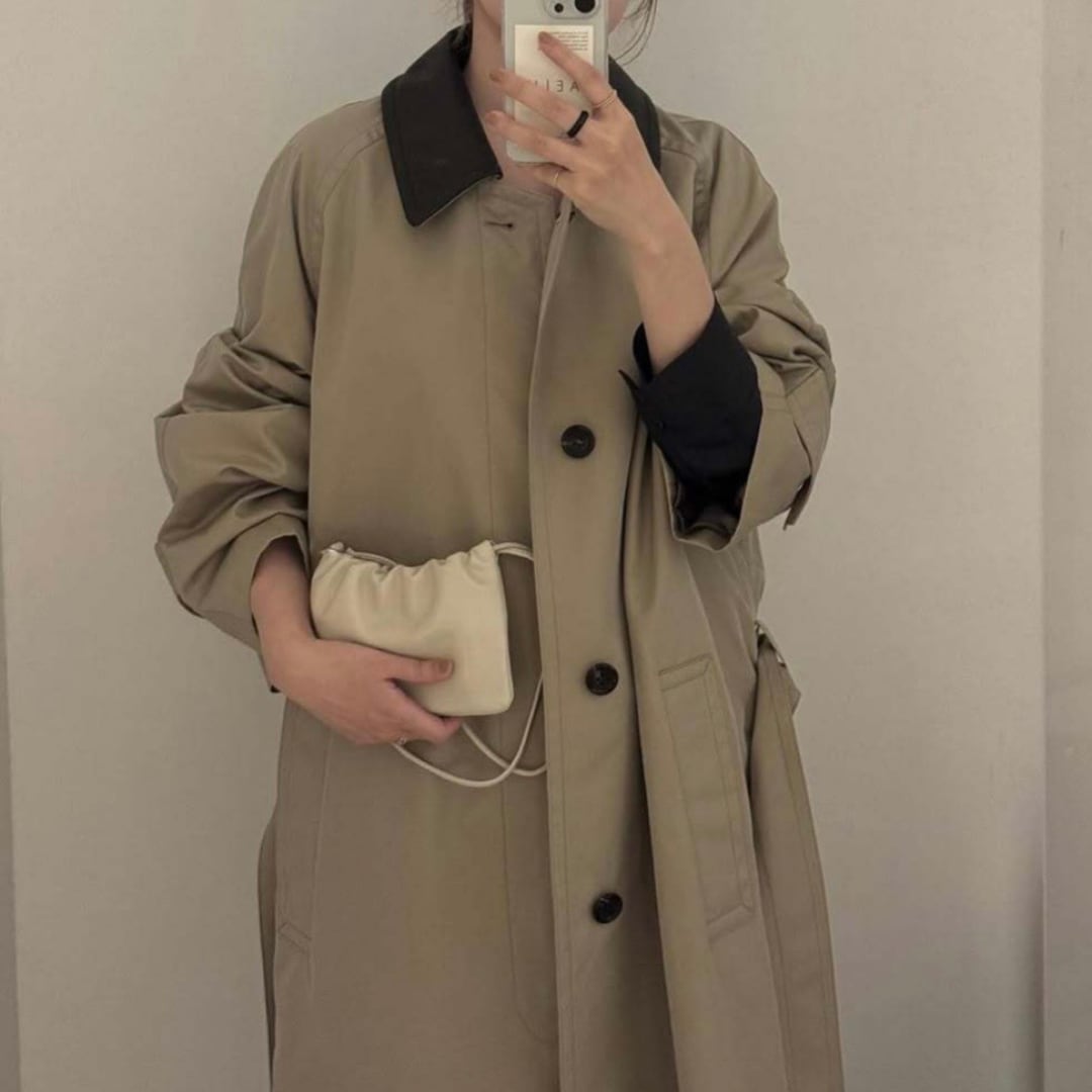 2way fake leather collar trench coat G1032