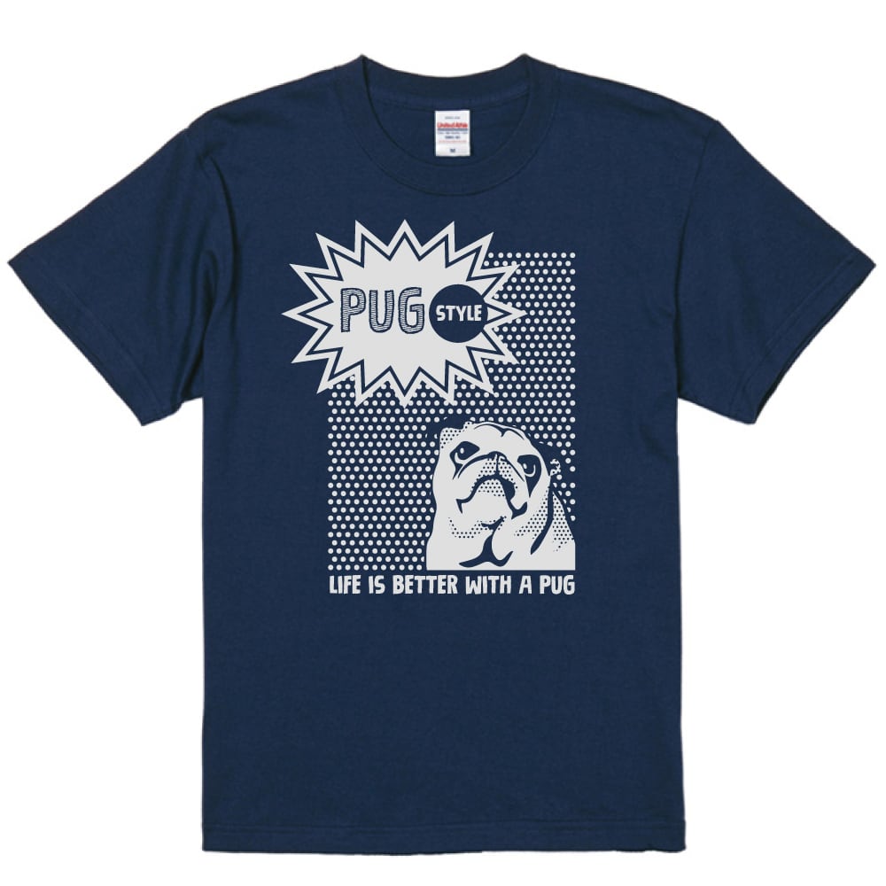アメコミ風パグTシャツ【インディゴ】