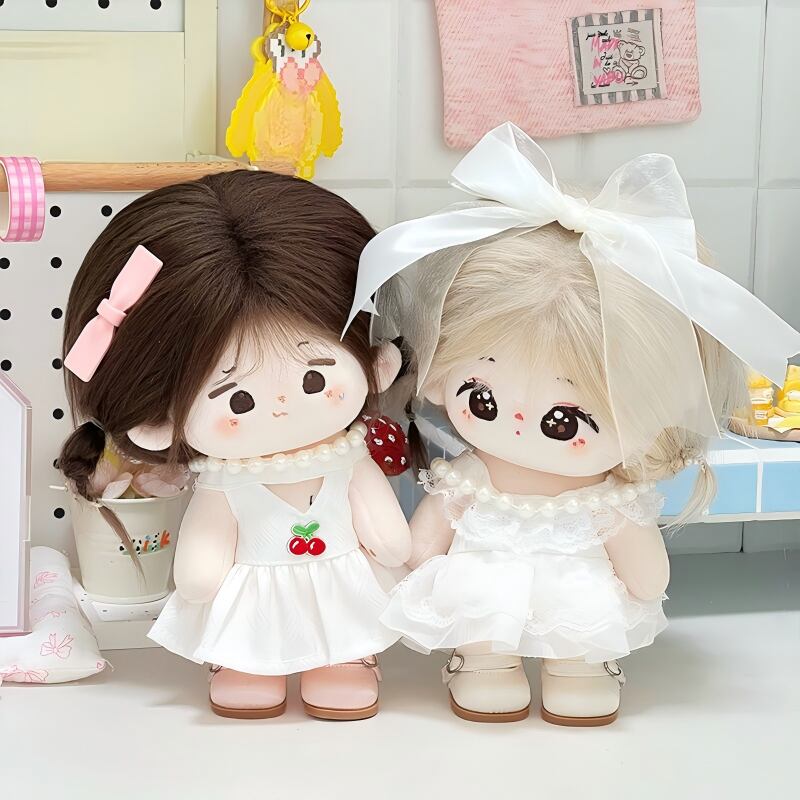 20cm人型ぬいぐるみ着せ替えワンピース　3着 20cmぬいぐるみ用 チェリー柄/花柄/パール ワンピース+ヘア