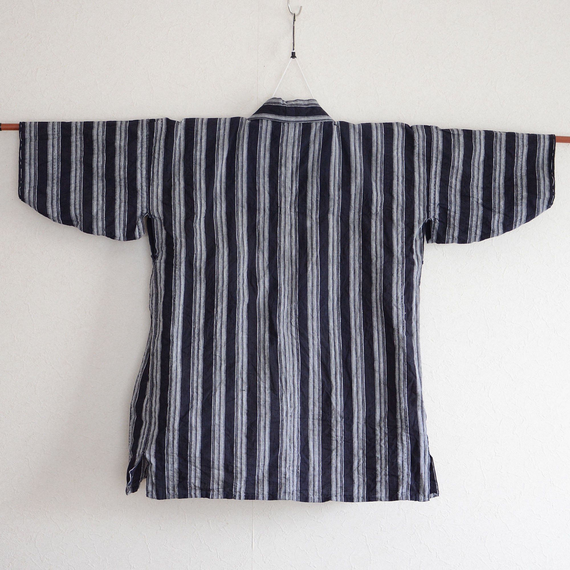 野良着 古着古布藍染木綿着物縞模様ジャパンヴィンテージリメイク素材