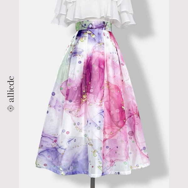 【即納・Lサイズ】アートフレアスカート A2927