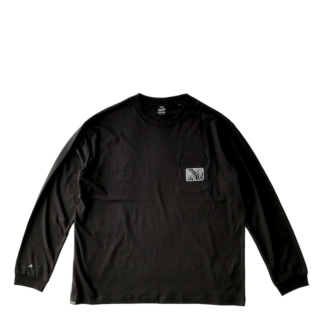 In the waves / Organic cotton One poket Long sleeve Tshirt  / Black