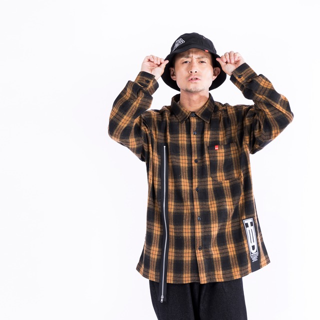 Split Zip Flannel Shirt / Orange